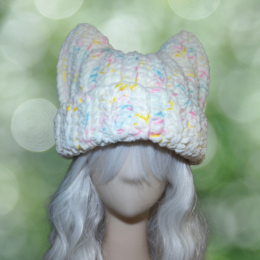 Cat ear hat pastel white