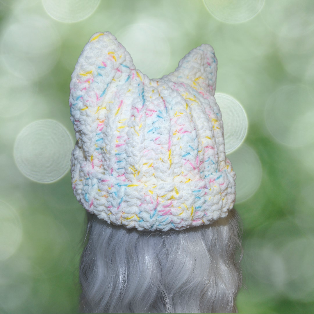 Cat ear hat pastel white